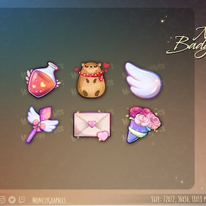 6 x Cute Valentine&#39;s Day Twitch Badges / Twitch Sub Badges / Valentine&#39;s Day badges for twitch, discord