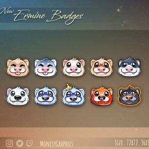 Twitch ermine badges // Cute badges for streamers / Ermine Streamer Sub Cheer Bit badges