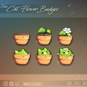 Cute Cat Flower Twitch Badges / Stream Sub & Bit Badges / Kawaii Plant Kitten Bit Badges / Cat Badges For Streamers / Twitch Graphics