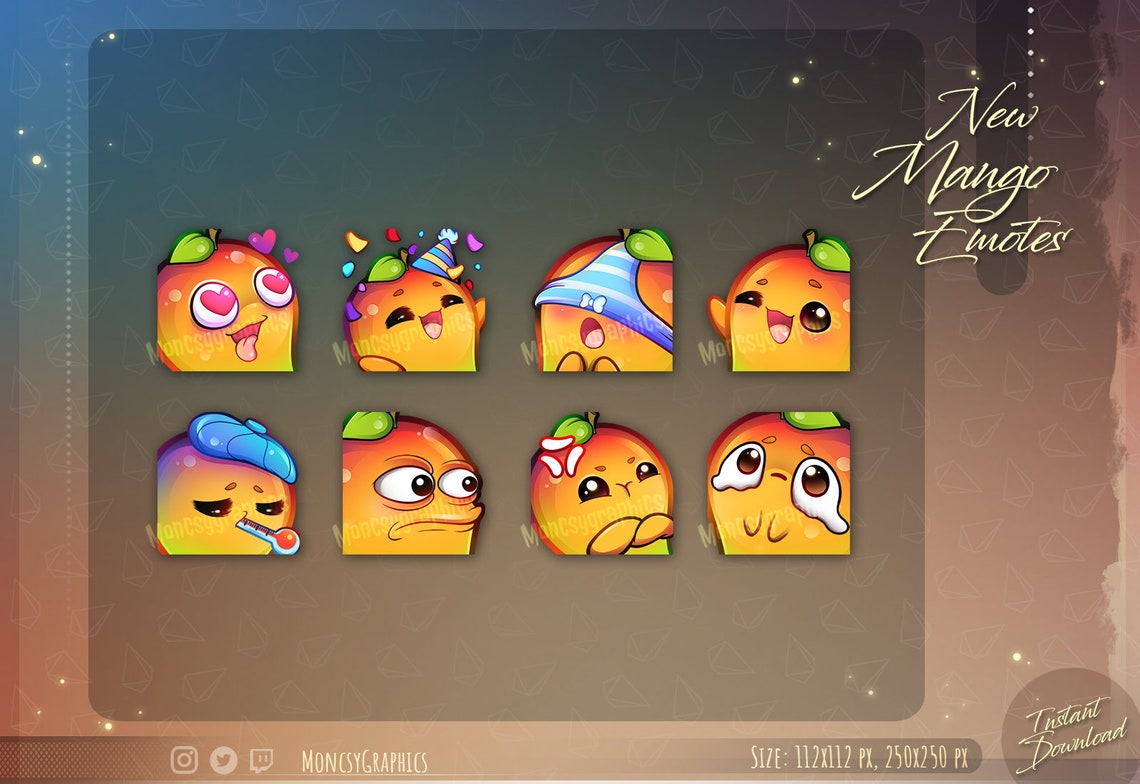 Twitch Cute Mango Emotes for Streamers / Kawaii Fruit Emote for Your ...