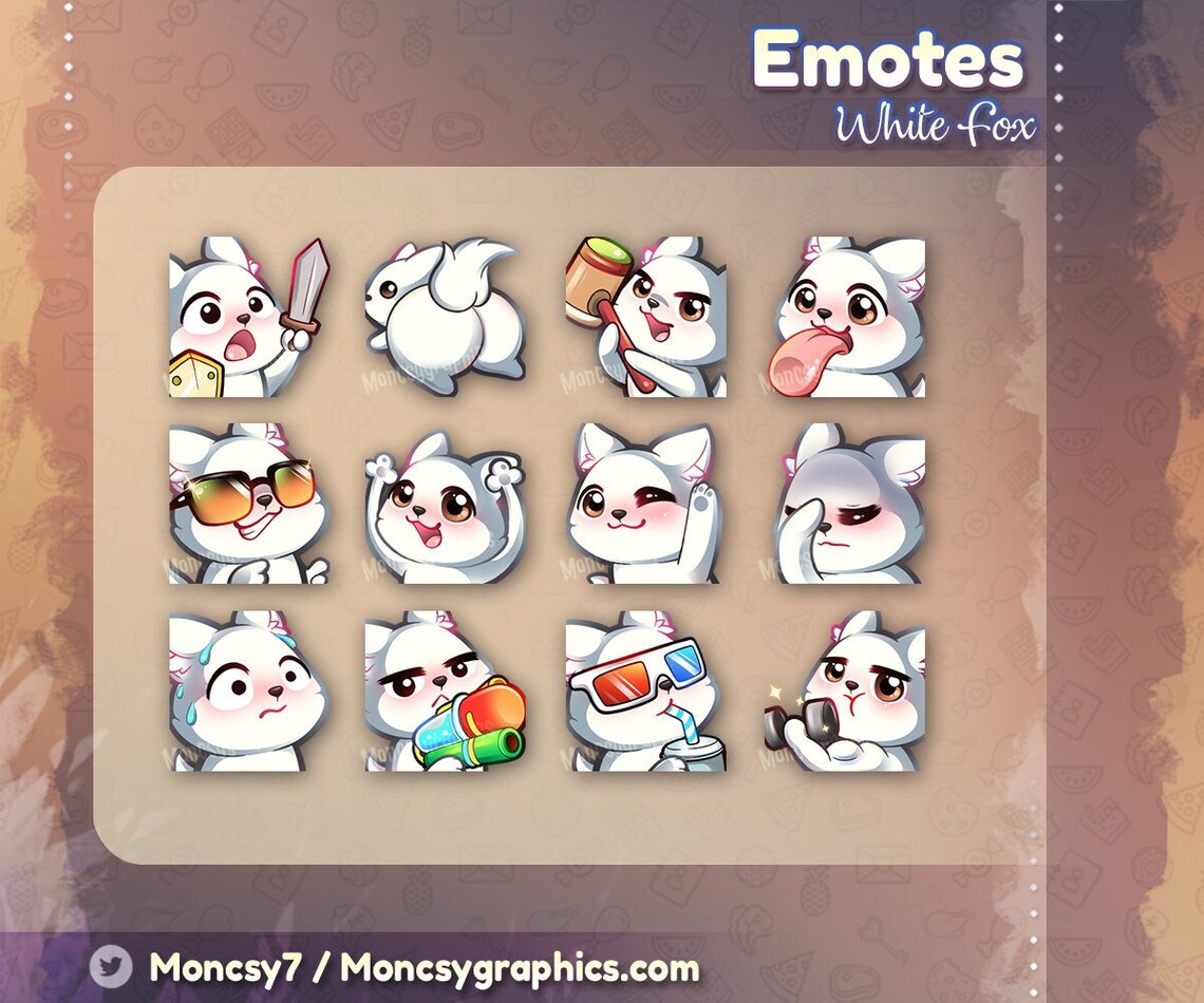 Cute White Fox Twitch Sub Emotes / Kawaii Fox Emotes for Your Twitch ...