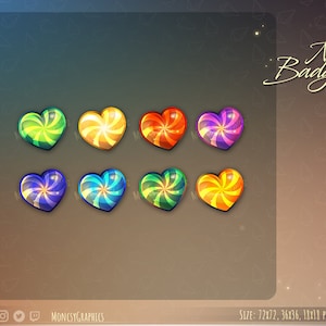 8 x Cute Heart Twitch Badges / Twitch Sub Badges / Valentine&#39;s Day badges for twitch, discord