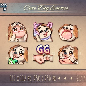 Emotki psa Twitch / Słodkie emotki spaniela chibi dla streamerów / na Twitch, Discord lub Youtube