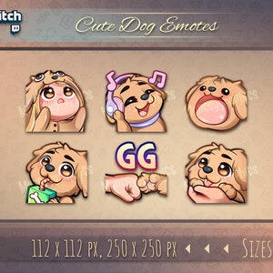 Emotki psa Twitch / Słodkie emotki spaniela chibi dla streamerów / na Twitch, Discord lub Youtube