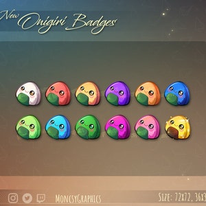 Twitch Onigiri sub bit badges / Cute Onigiri badges for streamers / kawaii Onigiri badge for your stream