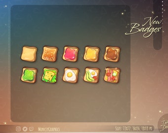 Twitch Bread sub bit badges / Cute Toast badges for streamers / kawaii cute Bread badge for your stream, discord, youtube