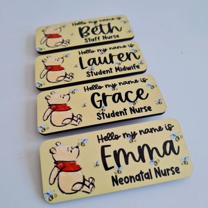 Student midwife nhs name badge - student nurse name badge - pooh bear name badge name badge with magnet - nurse name badge - NHS name badge