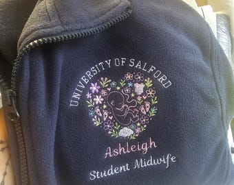 Embroidered Personalised Fleece, Nurse Fleece, Midwife Jacket, Student Nurse, Student Midwife Fleece, Health Vistor, Healthcare, Floral Baby