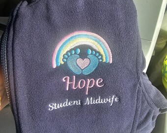 Student Midwife Embroidered Fleece, Midwife Name Fleece, Midwife Jacket, NICU Nurse, Healthcare Fleece, Rainbow baby, Paediatric Nurse Work
