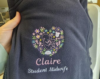 Embroidered Personalised Fleece, Nurse Fleece, Midwife Jacket, Student Nurse, Student Midwife Fleece, Health Vistor, Healthcare, Floral Baby
