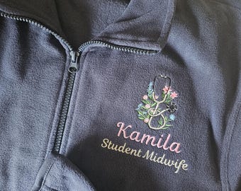 Polar personalizado bordado, polar de enfermera, chaqueta de partera, enfermera estudiante, polar de partera estudiante, visitante de salud, atención médica, floral Stet