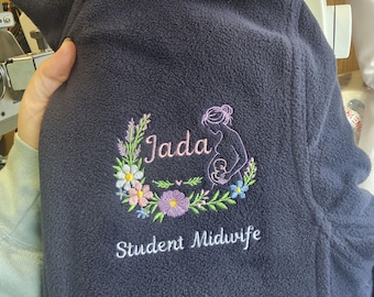 Embroidered Personalised Fleece, Nurse Fleece, Midwife Jacket, Student Nurse, Student Midwife Fleece, Health Vistor, Healthcare, Floral Baby