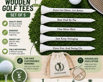 Personalised white wooden golf tee set, customisable wording, bespoke gift set, golfer gift, dad golfer, grandad golfer gift, golfing gift