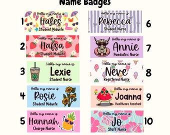 Placa de identificación personalizada, placa de identificación de enfermera, placa de identificación de matrona, estudiante de enfermería, estudiante de matrona, placa con temática veraniega, regalo para enfermera, nuevo trabajo