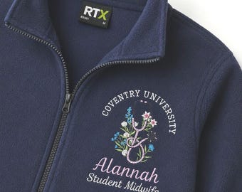 Embroidered Personalised Fleece, Nurse Fleece, Midwife Jacket, Student Nurse, Student Midwife Fleece, Health Vistor, Healthcare, Floral Stet