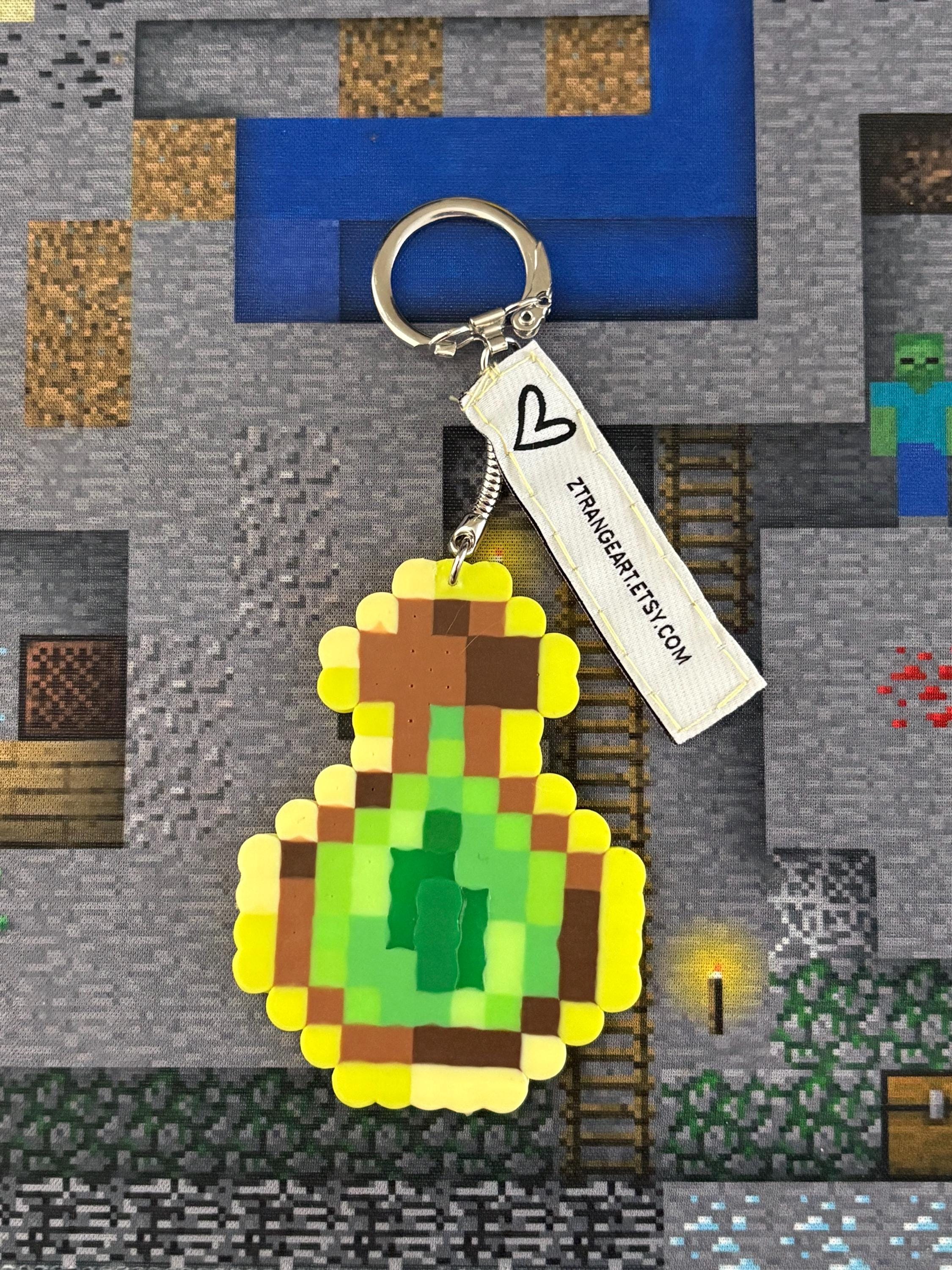 Minecraft Bottle O' Enchanting Perler Bead Keychain - XP Bottle