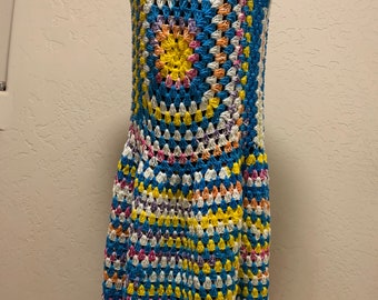 Handmade Crochet granny square dress summer winter ready to ship