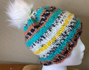 Handmade knit beanie hat winter fall