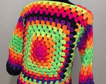 Crochet sweater granny square rave sweater quarter sleeve size small