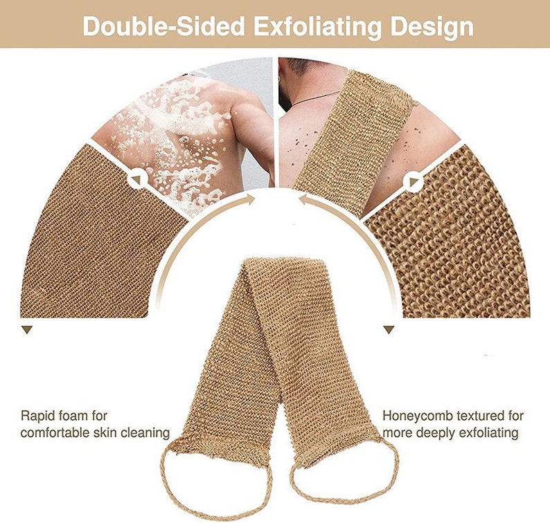 ALL Natural QUICK dry, Dual sided back scrubber belt with handles. Exfoliation, Double sided, Back washing belt, Backwash, Eco gift, Organic image 2