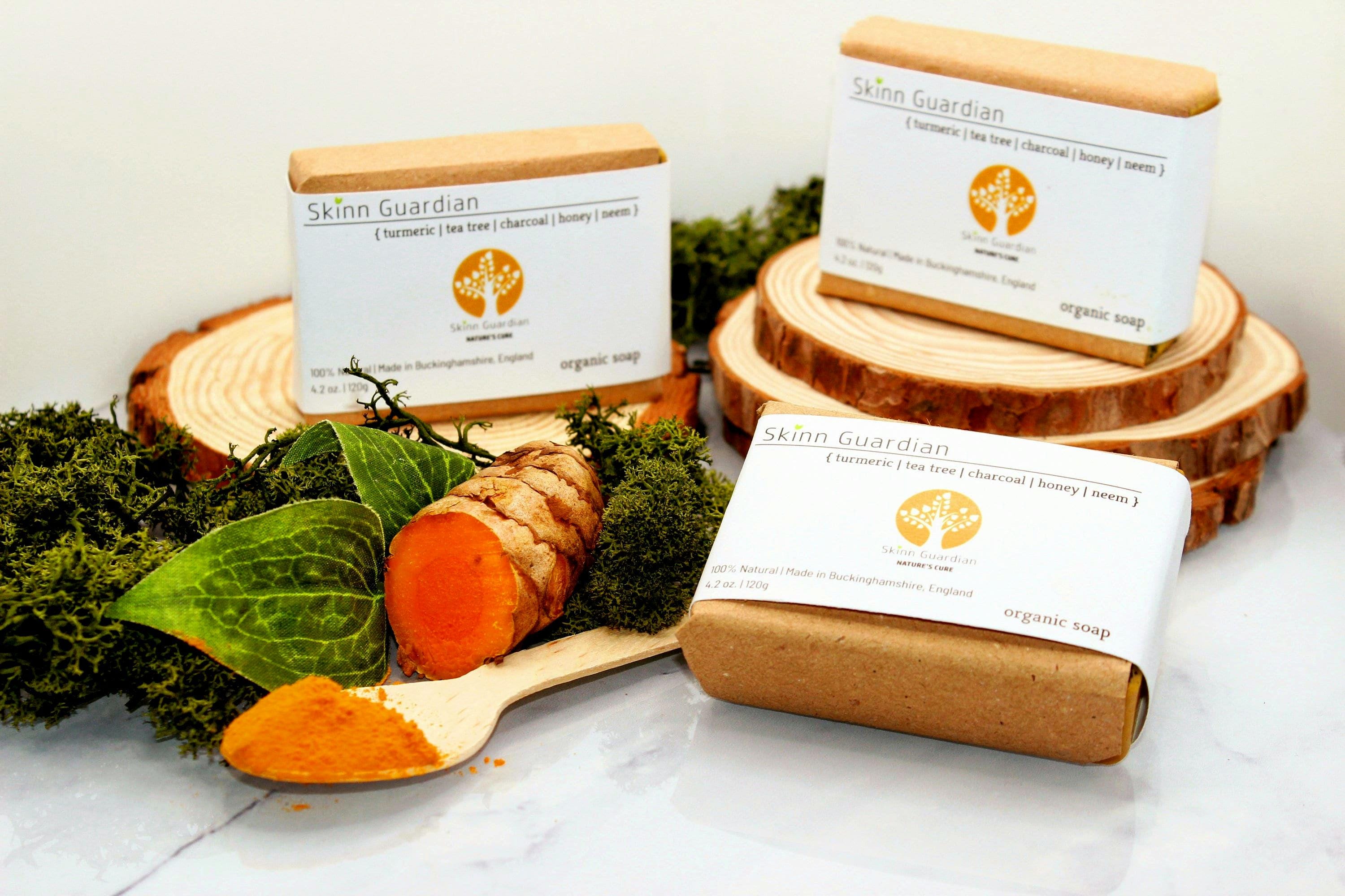 Handmade ALL Natural Turmeric, Neem & Tea Tree Soap. Fragrance Free, Organic, 100% Natural. High quality Turmeric Root. Luxury eco skincare.