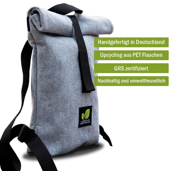 Backpack Roll-Top made of recycled PET bottles handmade in Germany