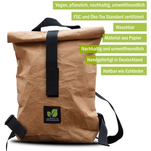 Gioia di vivere naturale Zaino roll-top realizzato in pelle vegana fatto a mano in Germania - carta sostenibile - senza plastica - regionale