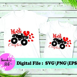 Herz Crusher SVG Für Kinder Valentine Shirt, Junge Valentine SVG, Valentinstag Svg, Monster Truck Svg, Kinder T-Shirt Svg, Kid&#39;s Valentine Svg.