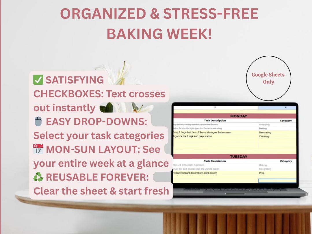 Weekly Baking Schedule Google Sheets | Home Baker Order Organizer ...