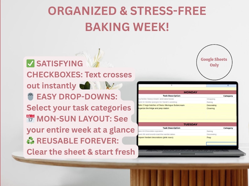 Weekly Baking Schedule Google Sheets | Home Baker Order Organizer ...