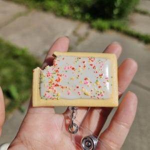 Strawberry Pop-Tart Badge Reel | Cute Nostalgic Snack Accessory | Handmade Badge Holder