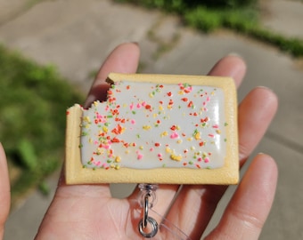 Strawberry Pop-Tart Badge Reel | Cute Nostalgic Snack Accessory | Handmade Badge Holder