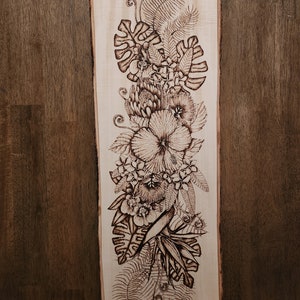 Custom Tropical Flower Wood Burning Wall Decor, Pyrography - Etsy