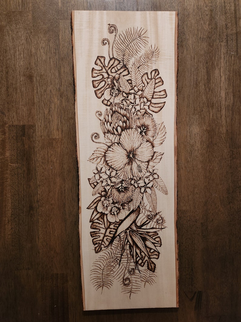 Custom Tropical Flower Wood Burning Wall Decor, Pyrography - Etsy