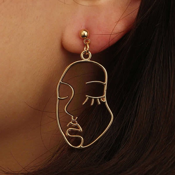 faciales abstractos Picasso Inspired Ear Gold - Etsy