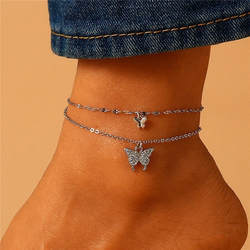 Sterling Silver Butterfly Anklet Ankle Bracelet Sterling Etsy