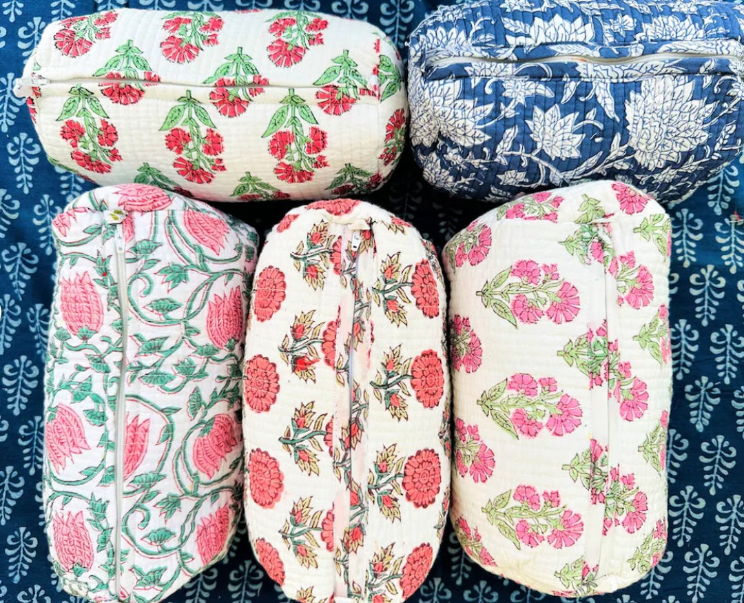 Indian Handmade Toiletry Bag Quilted Makeup Pouch Floral Etsy