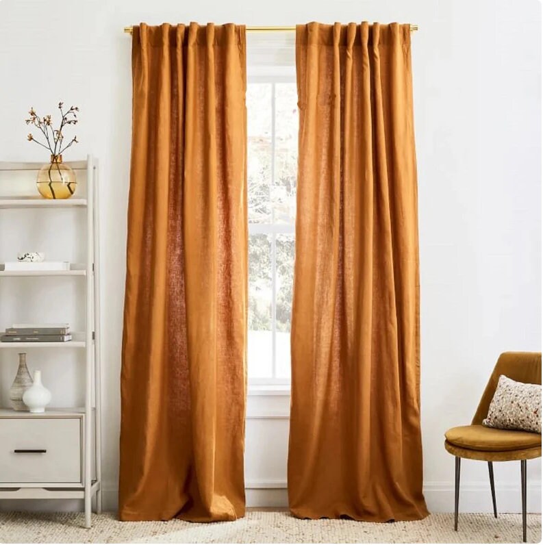 Set of 2 Cotton Curtain Panels Rod Pocket Curtains Etsy