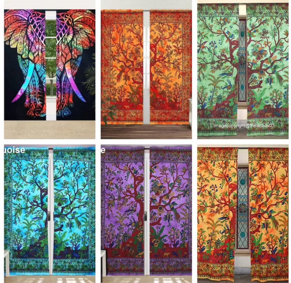 Door Curtains 100 Natural Cotton Bohemian Curtains Window Etsy