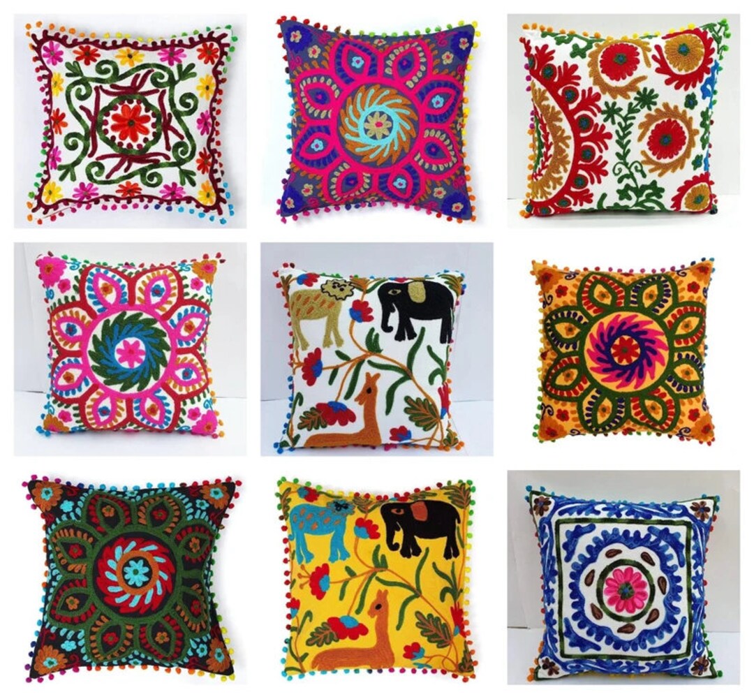 Mexican Pillow Cases/ Handmade Embroidered Pillow Cover/ Bohemian