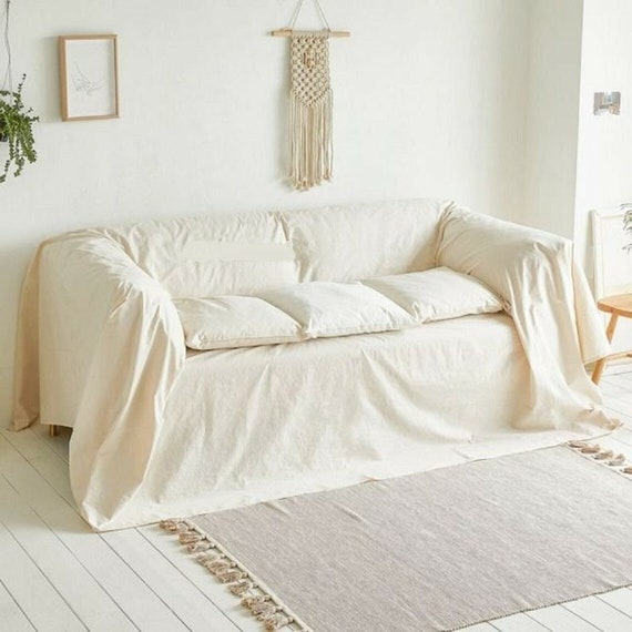 Natural Light Linen Couch Cover, Linen Drop Cloth Couch Cover