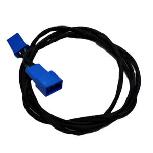 May include: A black electrical wire harness with two blue connectors. The connectors are rectangular with multiple pins. The wire is coiled into a circular shape against a white background.