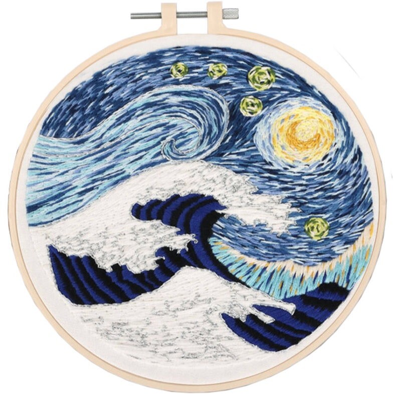 8 Inch Hand-embroidery Pattern the Great Wave of Kanagawa - Etsy