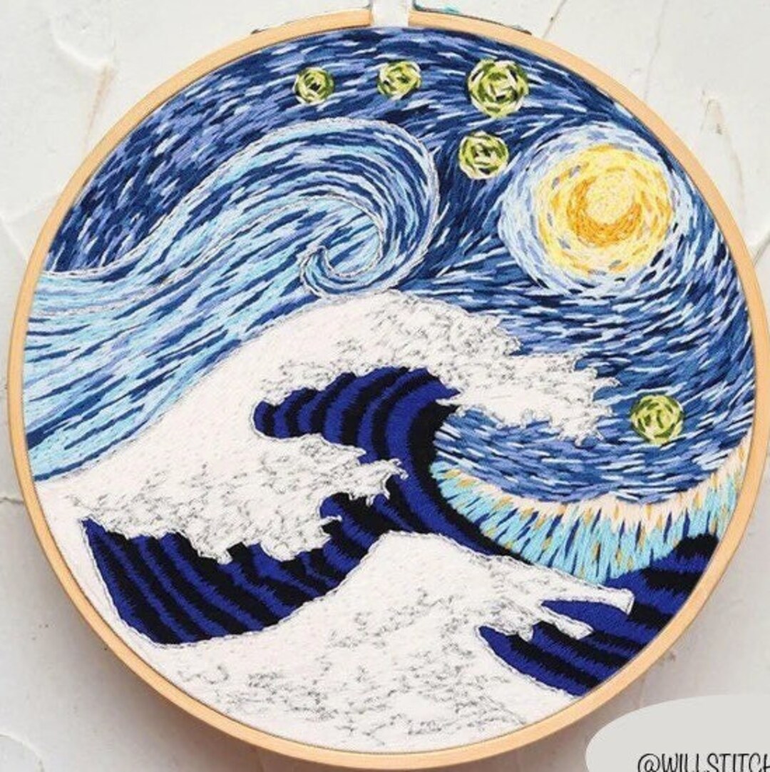 8 Inch Hand-embroidery Pattern the Great Wave of Kanagawa - Etsy