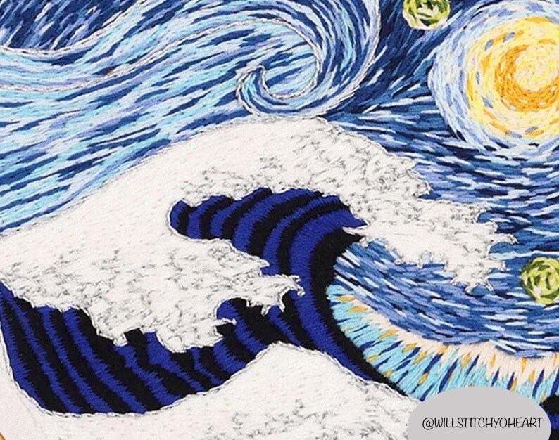 8 Inch Hand-embroidery Pattern the Great Wave of Kanagawa - Etsy