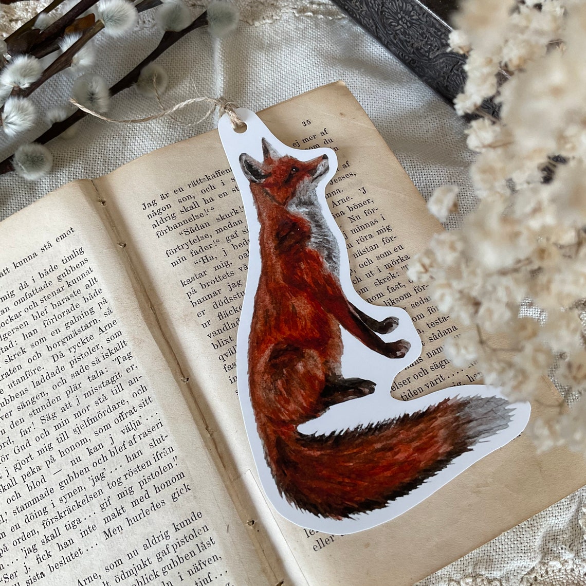 Fox bookmark hand painted and handmade red fox bookmark | Etsy