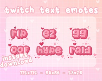 6 Pink Valentines Twitch Text Emotes Pack / Channel Points / Discord / Stream / Affiliate / Stream / YouTube / Art / Badges / Emoji / Cute