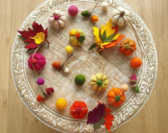 150cm autumn garland, Halloween, pumpkin garland, mushroom garland, fruit garland, Thanksgiving, pumpkin, birthday ring, autumn decoration, felt pumpkins