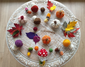 150cm autumn garland, Halloween, pumpkin garland, mushroom garland, fruit garland, Thanksgiving, pumpkin, birthday ring, autumn decoration, felt pumpkins