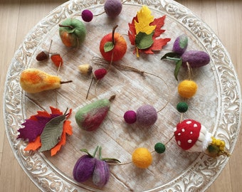 150cm autumn garland, Halloween, pumpkin garland, mushroom garland, fruit garland, Thanksgiving, pumpkin, birthday ring, autumn decoration, felt pumpkins